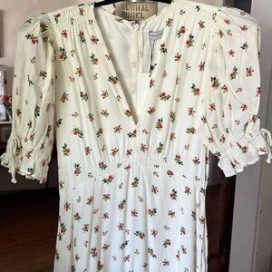 NWT Faithful the Brand Mejia Midi Dress Carrie Floral Red US 2 XS AUS 6